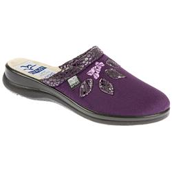Fly Flot Female Lesley Textile Upper Textile Lining Comfort House Mules and Slippers in Burgundy, Navy, Purple