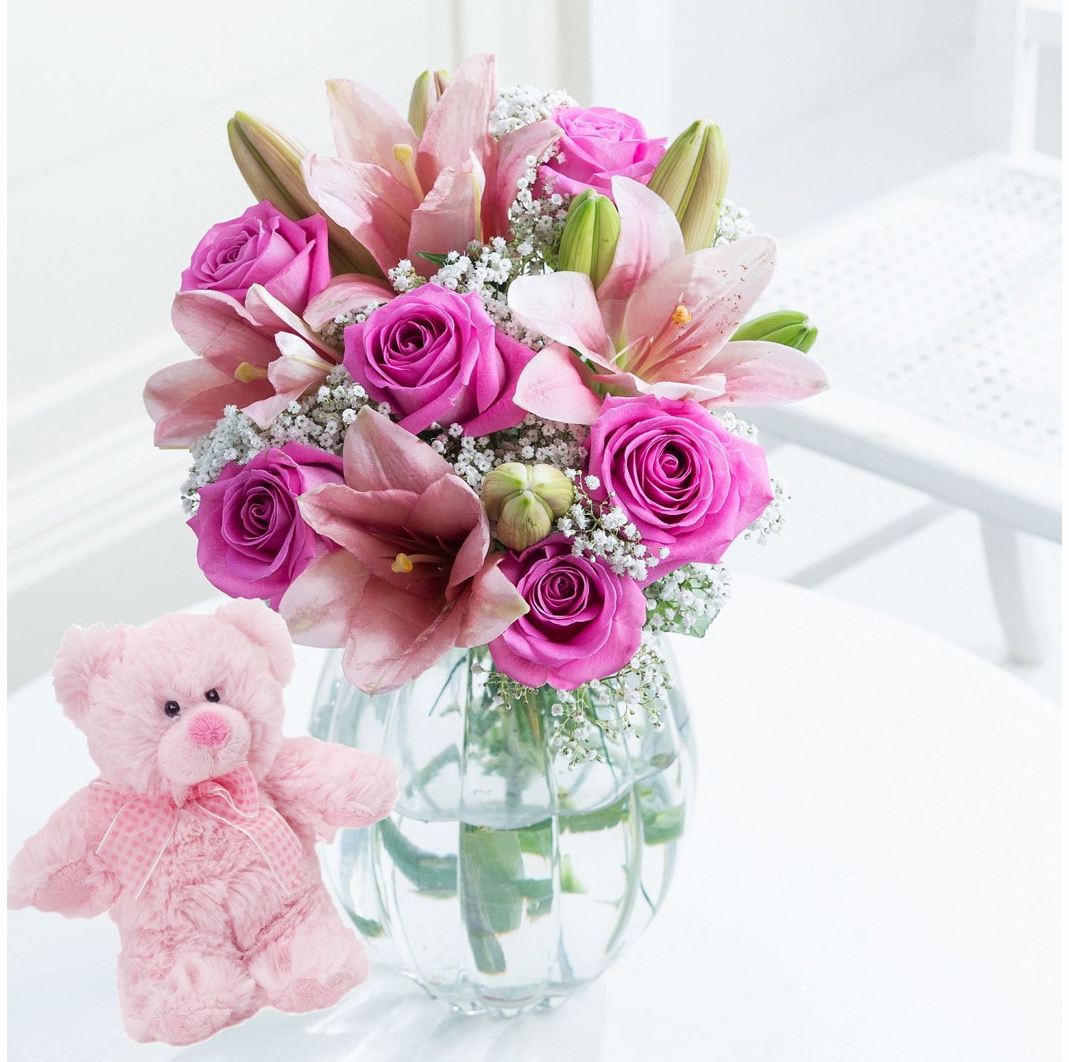 Flying Flowers Pink Surprise with New Baby Pink Bear