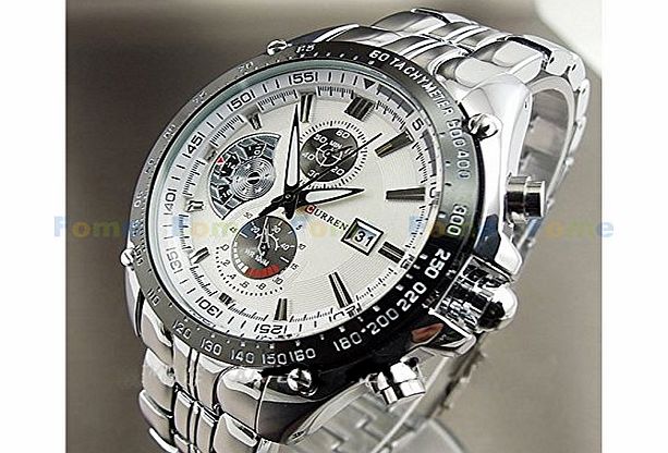 FOME CURREN Men quartz strip three eyes watch - White silver belt