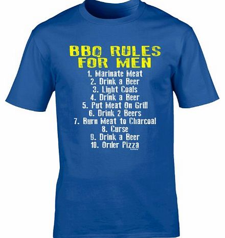 Fonfella Slogans BBQ RULES FOR MEN (XL - ROYAL BLUE) NEW PREMIUM LOOSE FIT BAGGY T SHIRT - Summer Beer Drink Party Pi