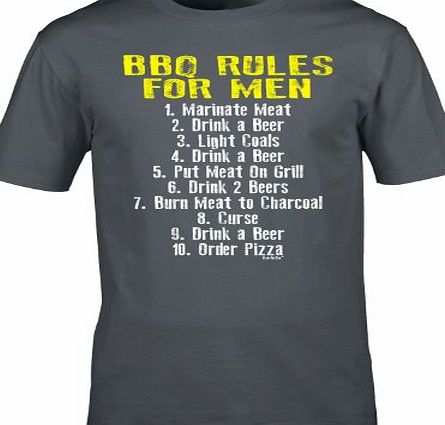 BBQ RULES FOR MEN (XXL - CHARCOAL) NEW PREMIUM LOOSE FIT BAGGY T SHIRT - Summer Beer Drink Party Pizza Tools Cover Grill Dad Husband Fathers Day Daddy accessories Charcoal Slogan Funny Tee Joke Novelt