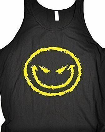 Fonfella Slogans EVIL SMILEY FACE (M - BLACK) NEW PREMIUM BELLA TANK VEST TOP (BE104) - Slogan Funny Clothing Joke Novelty Vintage retro Mens Ladies Womens Girl Boy Men Women tshirt Tees Tee muscle gym fitness workout