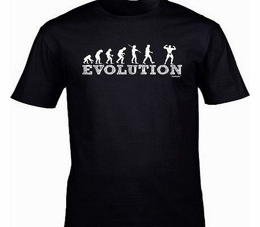 EVOLUTION BODY BUILDER (L - BLACK) NEW PREMIUM LOOSE FIT BAGGY T SHIRT - Gym Fitness Golds Worlds Golds Worlds Workout Pumping Iron Sex Weight Protein Shakes Slogan Funny Joke Novelty Vintage retro to