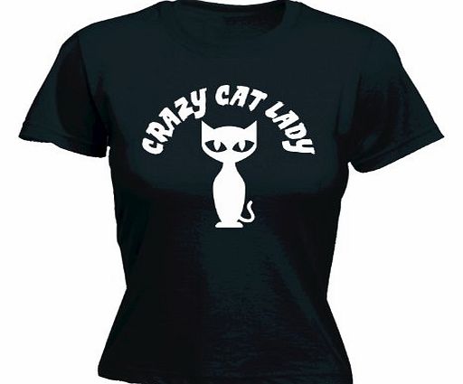 LADIES CRAZY CAT LADY (L - BLACK) NEW PREMIUM FITTED T SHIRT - slogan funny clothing joke novelty vintage retro top ladies womens girl women tshirt tees tee t-shirts shirts fashion urban cool geek cat