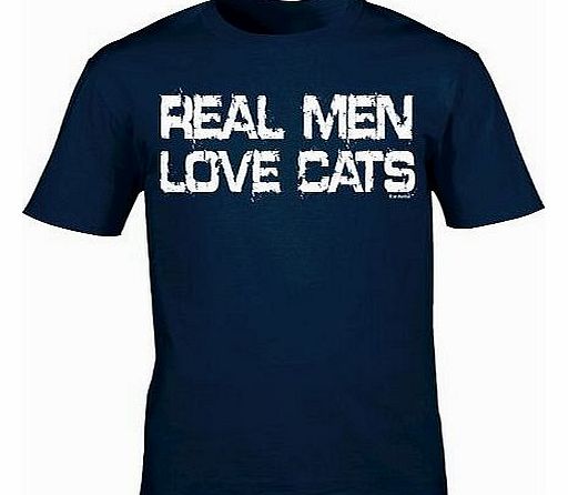 Fonfella Slogans REAL MEN LOVE CATS (L - OXFORD NAVY) NEW PREMIUM LOOSE FIT T-SHIRT - slogan funny clothing joke nove