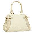 Beige Gray Ostrich and Croco Embossed Leather Satchel Bag