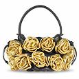 Black and Gold Handmade Rose Bouquet Italian Leather Handbag