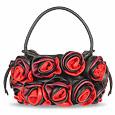 Black and Red Handmade Rose Bouquet Italian Leather Handbag