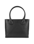 Black Ostrich Stamped Italian Leather Tote Bag