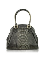 Black Python Stamped Leather Bowler Bag