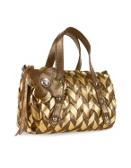 Brown and Gold Italian Woven Leather Mini Handbag