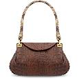 Brown Croco-embossed Leather Flap Bag w/Python Trim
