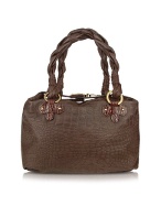 Brown Croco-stamped Italian Leather Tote Bag