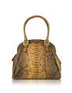 Brown Python Stamped Leather Bowling-Style Bag