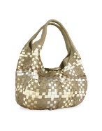 Gray Woven Italian Leather Large Tote Bag