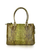 Green Python Stamped Leather Expandable Tote Bag