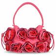 Hot Pink and Red Handmade Rose Bouquet Italian Leather Handbag