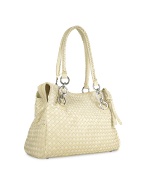 Ivory Woven Italian Suede and Leather Satchel Bag