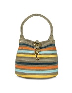 Multicolor Leather Striped Suede Mini Bucket Bag