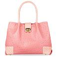 Pink Ostrich and Croco Embossed Leather Tote Bag