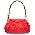 Red Croco-embossed Leather Flap Bag w/Python Trim