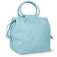 Turquoise Soft Leather Drawstring Square Tote Bag w/Pouch