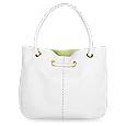 White Soft Leather Large Reversible Tote Bag w/Pouch