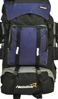 foolsGold New Extra Large Hiking Travel Backpack Camping Rucksack Top and Bottom Loading Navy