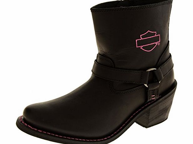 Footwear Studio Ladies HARLEY DAVIDSON Leather Biker Boots Womens Chunky Block Heel Ankle Boot Black Size 5