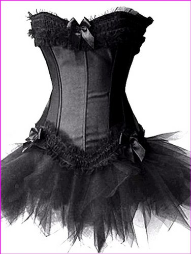 Burlesque Moulin Rouge Lolita FANCY DRESS Corset & Tutu (UK Size 14, Black Corset & Black Tutu)