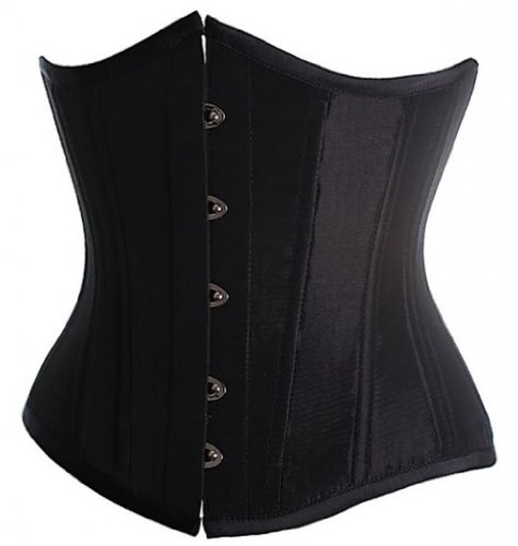ForFamily Black Sexy Vintage Satin Underbust Corset Bustier With G-String,Open Bra Shapers Body Bridal Waspie,Waist Cincher,M