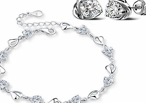 Forfamilyltd Sterling Silver Simulated Diamond CZ Multiple Hearts Bracelet, Adjustable, Great Gift For Women B11134-white
