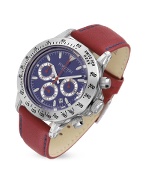 Forzieri Ariel - Blue and Red Leather Strap Chrono Date Watch