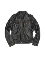 Black Genuine Italian Leather Motorcycle Zip Jacket