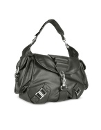 Black Genuine Leather Flap Hobo Bag
