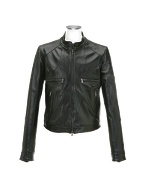 Black Italian Leather Motorcycle Zip Jacket