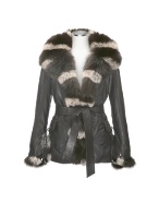 Black Leather and Fox-Fur Trim Coat