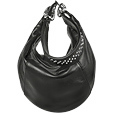Black Studded Strap Leather Hobo Bag