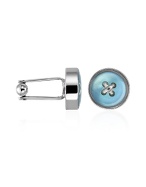 Forzieri Blue Button Mother-of-Pearl Silver Plated Cufflinks
