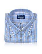 Blue Roses - Blue and Brown Checked Button Down Cotton Dress Shirt