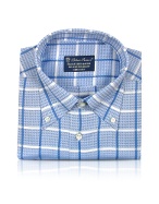 Blue Roses - White and Blue Checked Button Down Cotton Dress Shirt