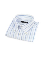Forzieri Blue Striped Button Down Short Sleeve Cotton Dress Shirt