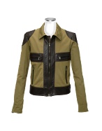 Brown and Olive Italian Leather and Cotton Motorcycle Jacket