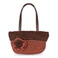 Brown Italian Handmade Knit Wool Handbag w/Flower