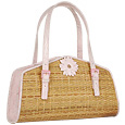 Capaf Baby Pink Flower Wicker & Leather Bag