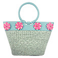 Forzieri Capaf Floral Blue Wicker & Leather Bucket Bag