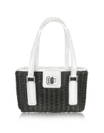 Capaf Line Black and White Wicker Basket Handbag