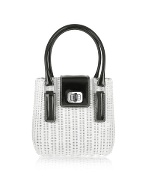 Capaf Line Black and White Wicker Bucket Handbag