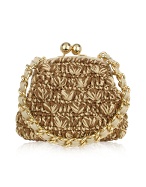Capaf Line Woven Straw and Leather Clutch Bag w/Chain strap