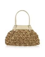 Capaf Line Woven Straw and Leather Satchel Bag
